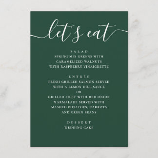 Dark Woodland Green Wedding | Modern Script Dinner Meny