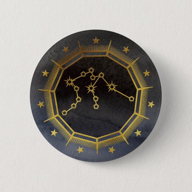 Dark Zodiac: Aquarius Birth Sign Black & Gold Knapp (Framsida)