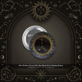 Dark Zodiac Astrology: Cancer Black & Gold Round Knapp