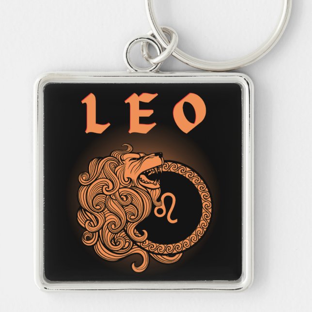 Dark Zodiac - Leo | Medieval Astrology Art Fyrkantig Silverfärgad Nyckelring (Framsidan)