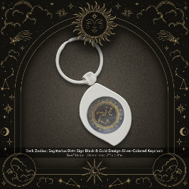 Dark Zodiac: Sagittarius Birth Sign Black & Gold Swirl Silverfärgad Nyckelring
