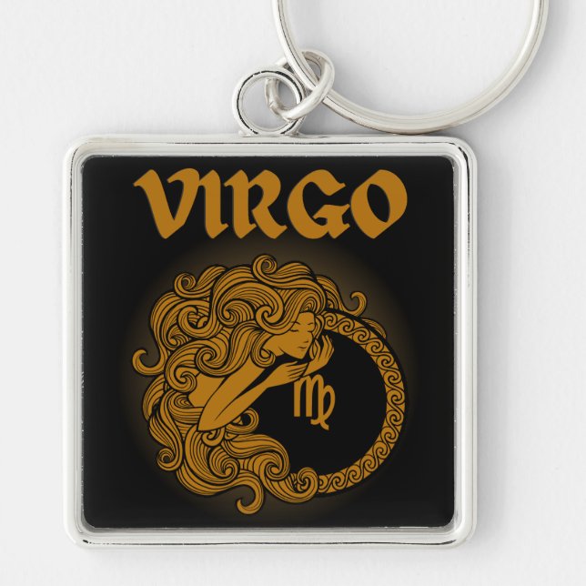 Dark Zodiac - Virgo | Medieval Astrology Art Fyrkantig Silverfärgad Nyckelring (Framsidan)