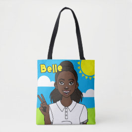 Darker Skin Tecknad Girl School Student Bibliotek Tygkasse