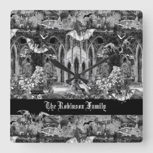 Darkest Gothic Vampires Crypt Graves Fladdermöss G Fyrkantig Klocka