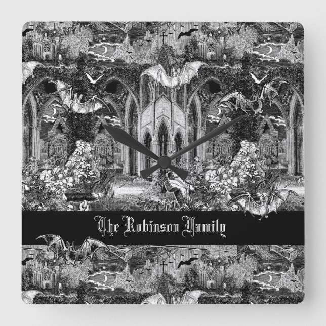 Darkest Gothic Vampires Crypt Graves Fladdermöss G Fyrkantig Klocka (Framsida)
