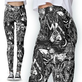 Darkest Satanic White Black Djävulen Baphomet Goth Leggings