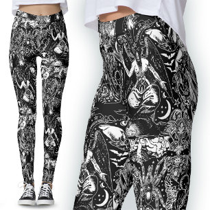 Darkest Satanic White Black Djävulen Baphomet Goth Leggings