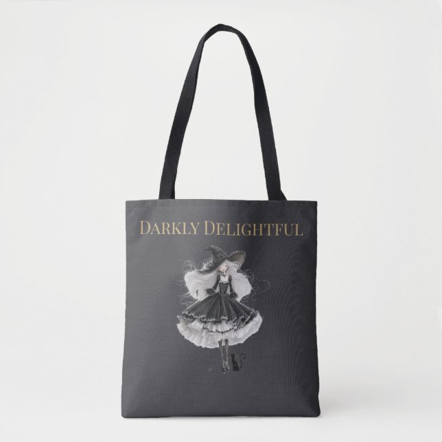 Darkly Delightful – Gothic Witch & Cat Tote Bag Tygkasse (Framsida)