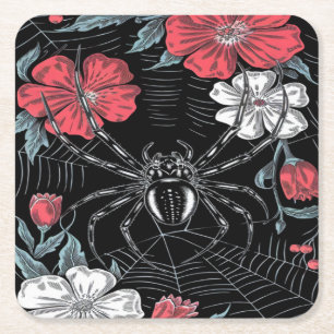 Darkly Romantic Spider Blommigt Underlägg Papper Kvadrat