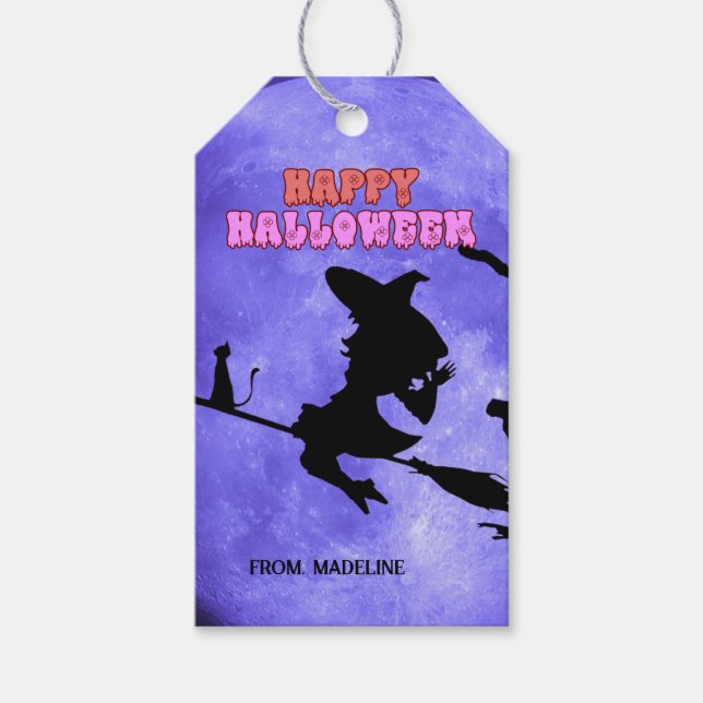 Darknight Halloween fest med söt katt med indrag Presentetikett (Framsidan)