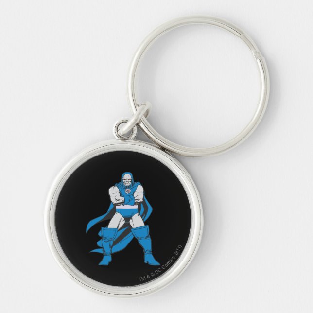 Darkseid Poses Rund Silverfärgad Nyckelring (Framsidan)