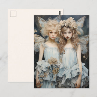 Darling Älvors Blue Satin Söt Vingar Vykort