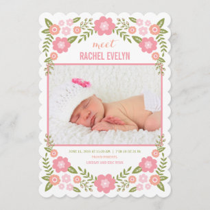 Darling Blooms Birth Announcement - White Meddelande