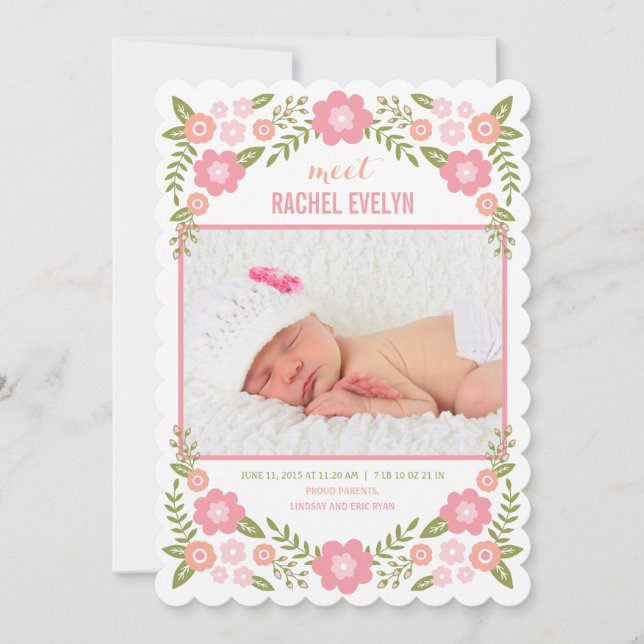 Darling Blooms Birth Announcement - White Meddelande (Framsida)