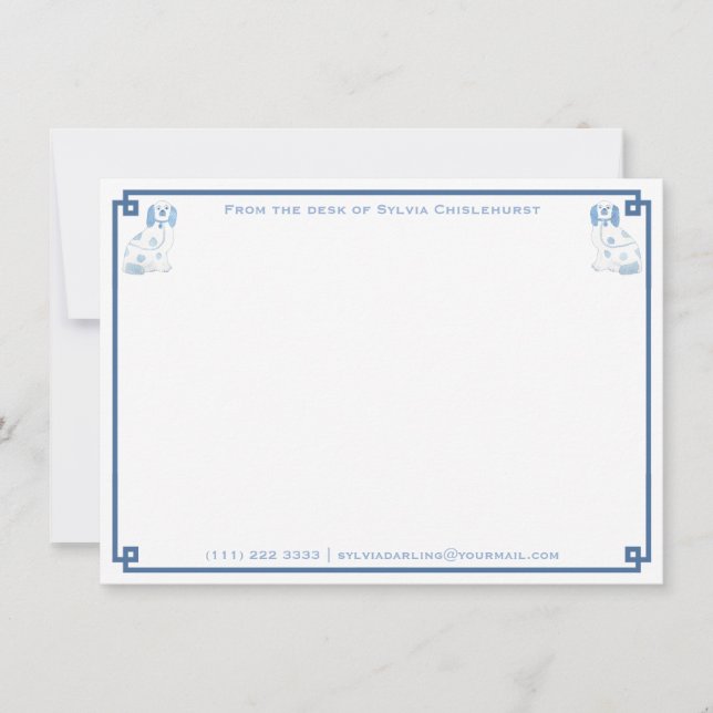 Darling Blue and White China Stafford dshire Hunda Anteckningskort (Framsida)