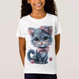 Darling Blue Kitten med Rosa Bows T Shirt