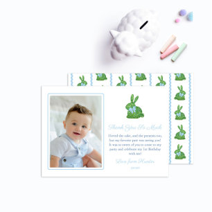 Darling Bunny Grönt Blue Pojke Bild Birthday Tack Kort