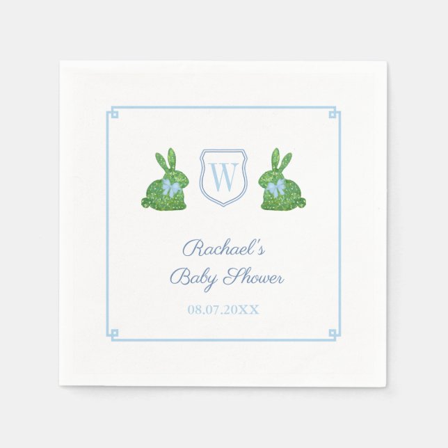 Darling Bunny Monogram Boy Shower Brunch Pappersservett (Framsidan)