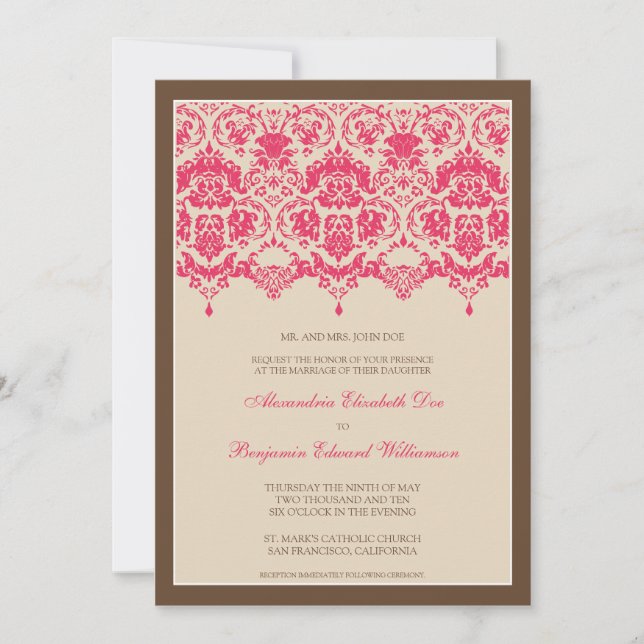 Darling Damask Snöre 5x7 Bröllopsinbjudan:rosa Inbjudningar (Framsida)