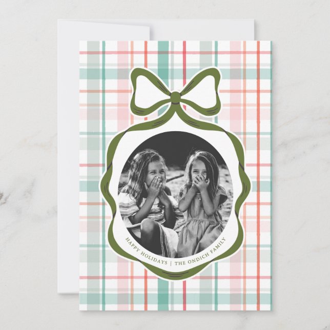 Darling Gingham Bow Photo jul Card Julkort (Framsida)