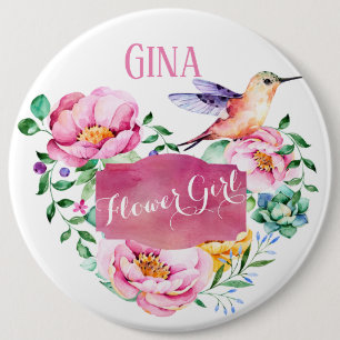 Darling Hummingbird Blommigt Rosa Flower Girl Knapp