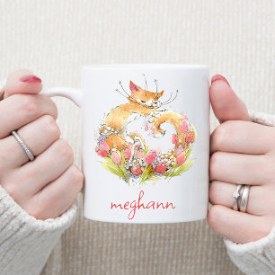 Darling Kattunge med Rosa Tulips Personlig Två-Tonad Mugg