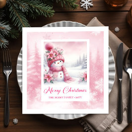 Darling Pink Snowman Winter Scene Christmas Napkin Pappersservett