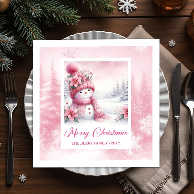 Darling Pink Snowman Winter Scene Christmas Napkin Pappersservett (Darling Pink Snowman Winter Scene Christmas Napkins Kids)