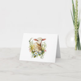 Darling Watercolor Baby Lamb med Flowers BLANK Kort