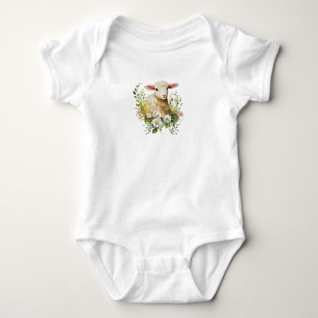 Darling Watercolor Baby Lamb med Flowers T Shirt (Framsida)