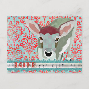 Darly Hjort Red & Turqoise Kärlek Damask-vykort Vykort