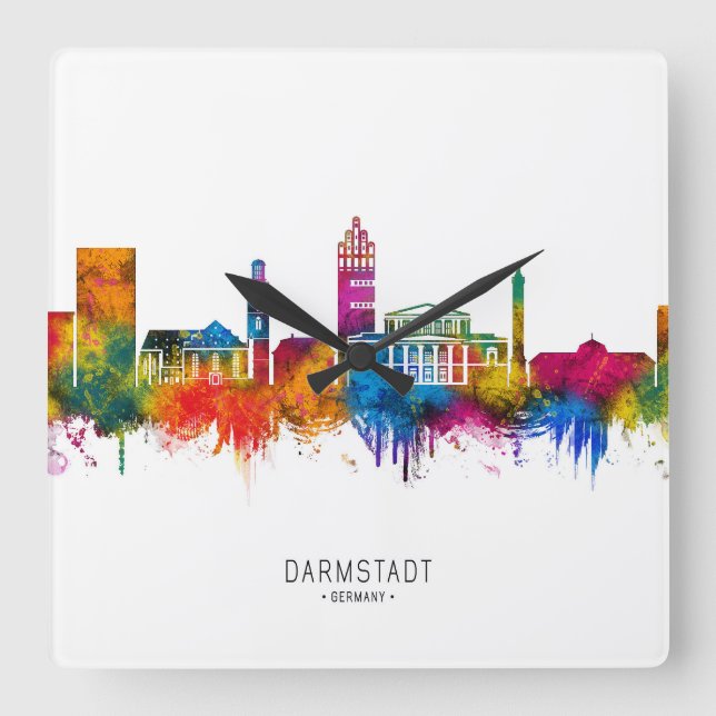 Darmstadt Germany Skyline Fyrkantig Klocka (Framsida)