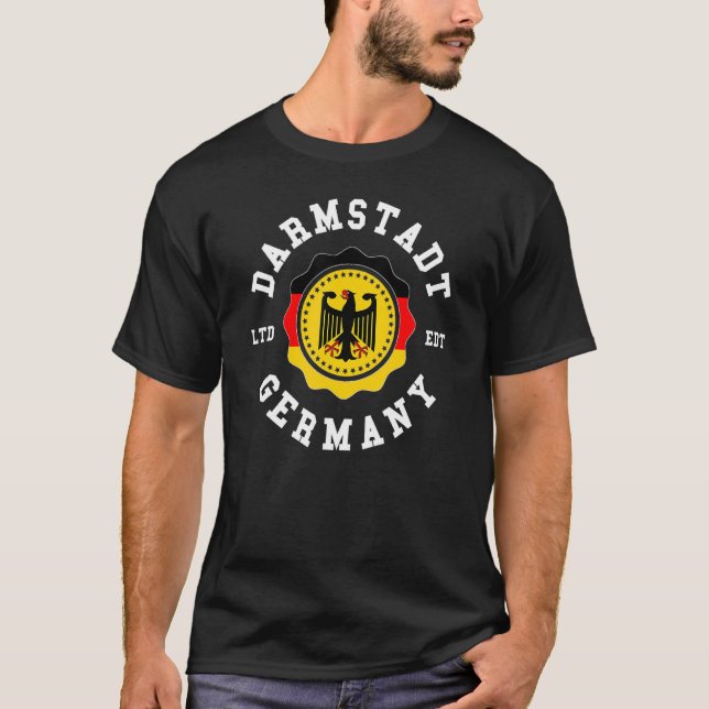 DARMSTADT Tyskland Vintagen Flagga Badge T Shirt (Framsida)