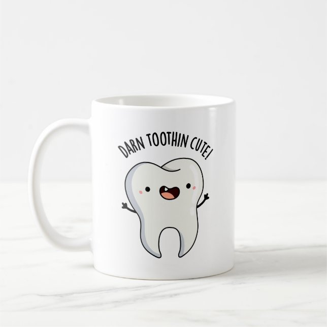 Darn Tooth-in Cute Funny Tooth Pun Kaffemugg (Vänster)