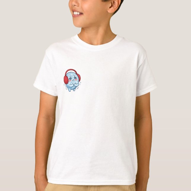 Darrande blå snöflinga som bär röda öronmuffar bar t shirt (Framsida)