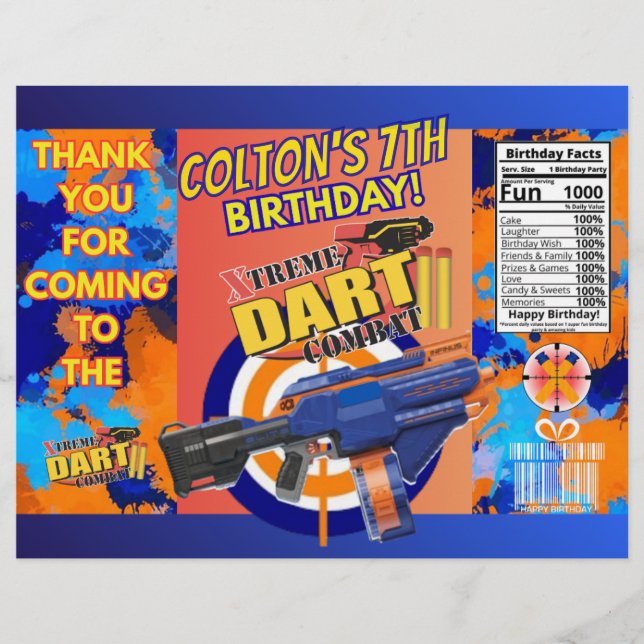 Dart Battle Birthday Chip Bag! Reklamblad (Framsidan)