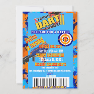 Dart Battle Födelsedagsinbjudan Förbered dig för s Inbjudningar