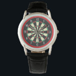 Dart Board Sporty Stil Armbandsur<br><div class="desc">Den här klockan har en coola som är utformad för dem som gillar att spela upp mörka. Den har en grafik på ritbordet omgiven av ett ljusrött gräns.</div>