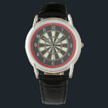 Dart Board Sporty Stil Armbandsur<br><div class="desc">Den här klockan har en coola som är utformad för dem som gillar att spela upp mörka. Den har en grafik på ritbordet omgiven av ett ljusrött gräns.</div>
