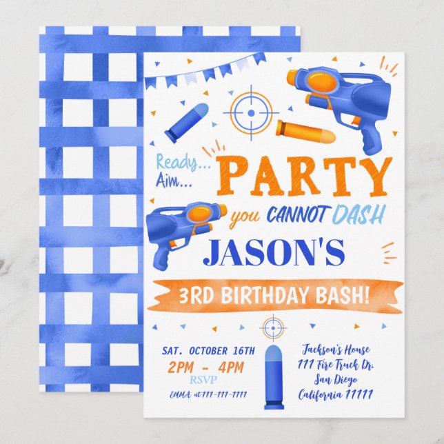 Dart Gun Birthday-inbjudningar Inbjudningar (Fram/baksida)