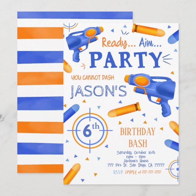 Dart Gun Birthday-inbjudningar Inbjudningar (Fram/baksida)