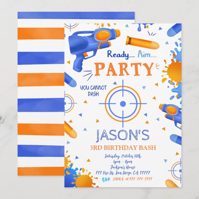 Dart Gun Birthday-inbjudningar Inbjudningar (Fram/baksida)