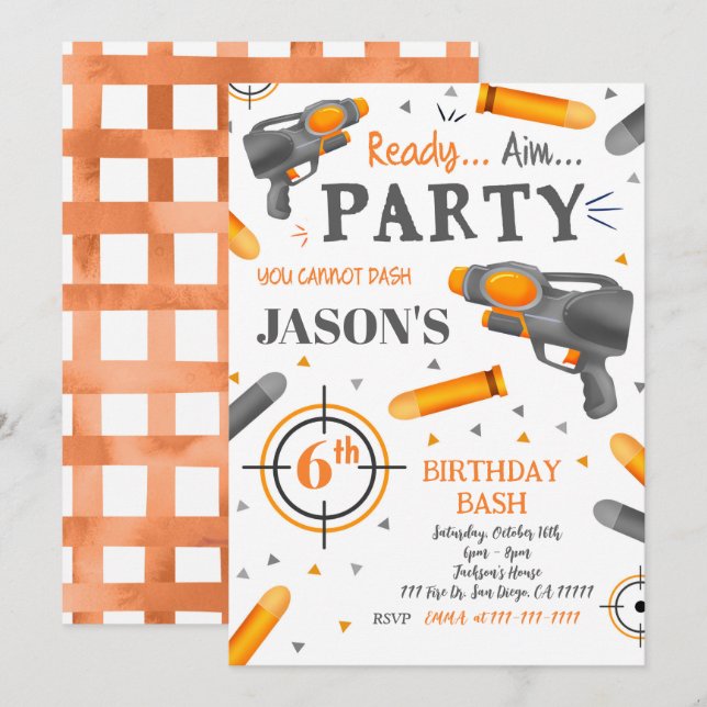 Dart Gun Birthday-inbjudningar Inbjudningar (Fram/baksida)