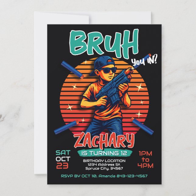 Dart Gun Födelsedagsfest inbjudan (Framsida)