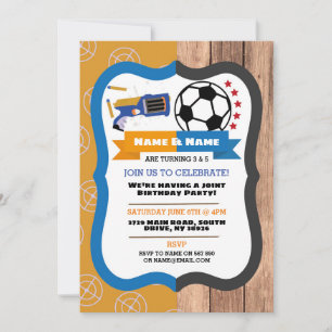 Dart Gun & Football Joint Boy Birthday Soccer Inbjudningar
