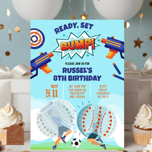 Dart Gun och Bubble Soccer Födelsedagsfest Inbjudningar (Skapare uppladdad)