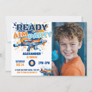 Dart Gun Party Birthday Photo Blue Orange Camo Inbjudningar
