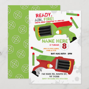 Dart Gun Roligt Aim Shoot Party Birthday Inbjudningar