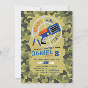 Dart Gun Roligt syftar till Shoot Camo Birthday-in Inbjudningar