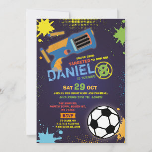 Dart Gun Roligt Syim Shoot Football Birthday Inbjudningar